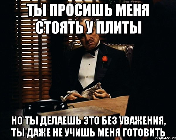 ты просишь меня стоять у плиты но ты делаешь это без уважения, ты даже не учишь меня готовить, Мем Дон Вито Корлеоне