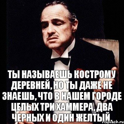 Ты называешь Кострому деревней, но ты даже не знаешь, что в нашем городе целых три Хаммера, два черных и один желтый.