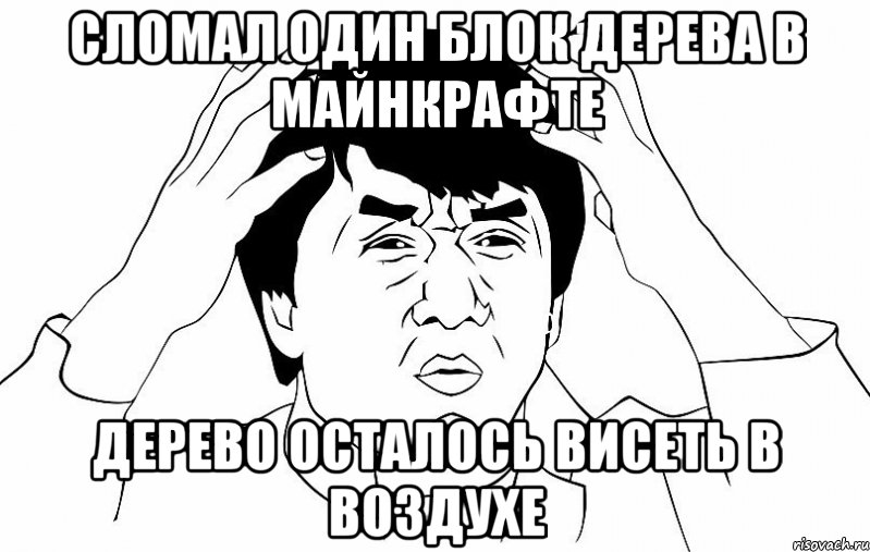 сломал один блок дерева в майнкрафте дерево осталось висеть в воздухе, Мем ДЖЕКИ ЧАН