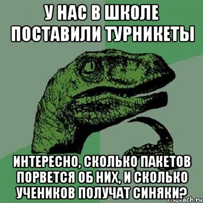 у нас в школе поставили турникеты интересно, сколько пакетов порвется об них, и сколько учеников получат синяки?, Мем Филосораптор