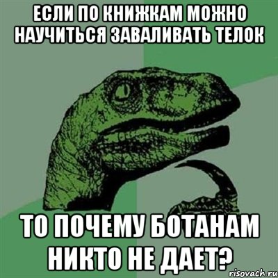 если по книжкам можно научиться заваливать телок то почему ботанам никто не дает?, Мем Филосораптор