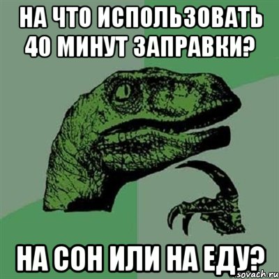 на что использовать 40 минут заправки? на сон или на еду?, Мем Филосораптор