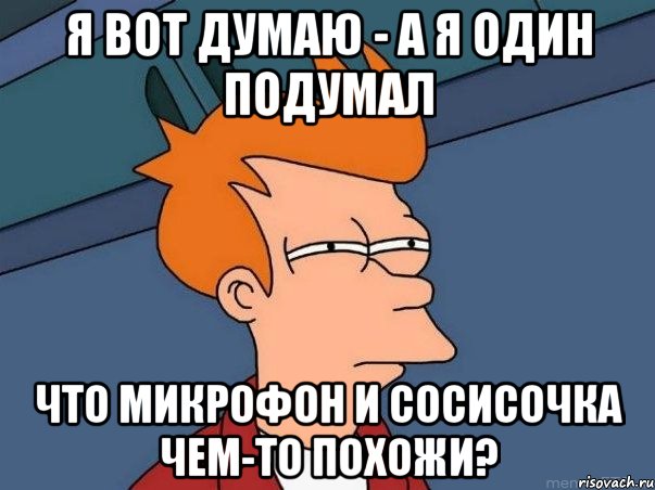 я вот думаю - а я один подумал что микрофон и сосисочка чем-то похожи?, Мем  Фрай (мне кажется или)