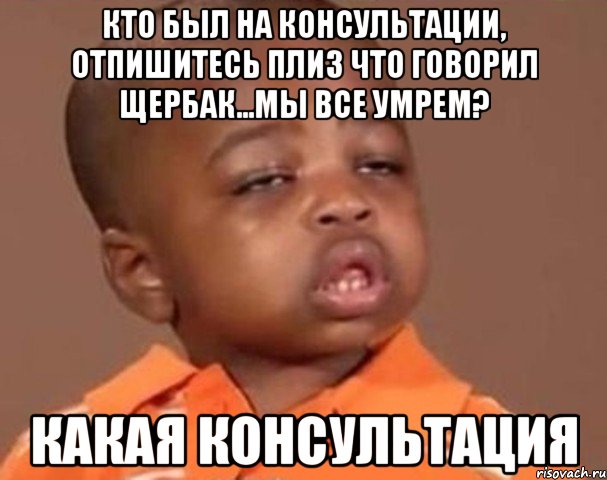 кто был на консультации, отпишитесь плиз что говорил щербак...мы все умрем? какая консультация, Мем  Какой пацан (негритенок)