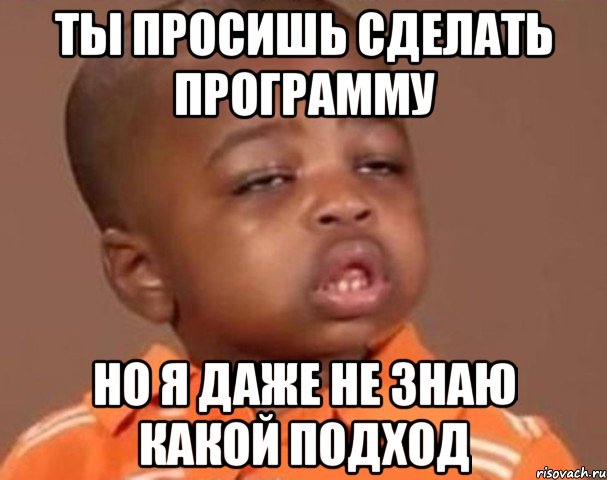 ты просишь сделать программу но я даже не знаю какой подход, Мем  Какой пацан (негритенок)