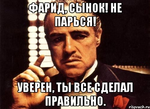 фарид, сынок! не парься! уверен, ты все сделал правильно., Мем крестный отец