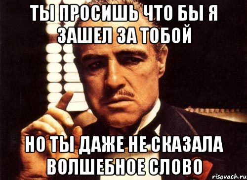 ты просишь что бы я зашел за тобой но ты даже не сказала волшебное слово, Мем крестный отец