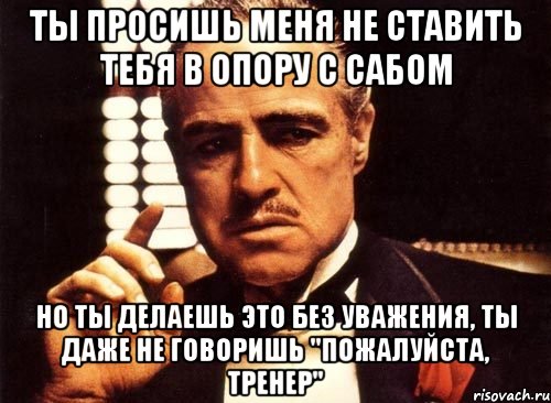 ты просишь меня не ставить тебя в опору с сабом но ты делаешь это без уважения, ты даже не говоришь "пожалуйста, тренер", Мем крестный отец