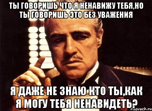 ты говоришь что я ненавижу тебя,но ты говоришь это без уважения я даже не знаю кто ты,как я могу тебя ненавидеть?, Мем крестный отец