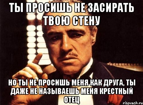 ты просишь не засирать твою стену но ты не просишь меня как друга, ты даже не называешь меня крестный отец, Мем крестный отец