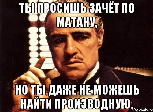 ты просишь зачёт по матану, но ты даже не можешь найти производную., Мем крестный отец