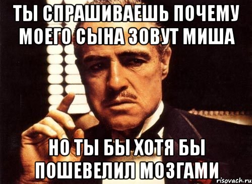 ты спрашиваешь почему моего сына зовут миша но ты бы хотя бы пошевелил мозгами, Мем крестный отец