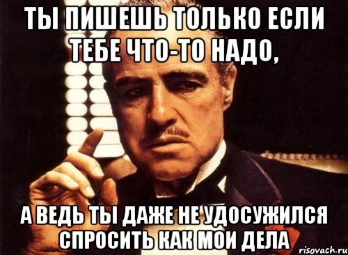 ты пишешь только если тебе что-то надо, а ведь ты даже не удосужился спросить как мои дела, Мем крестный отец