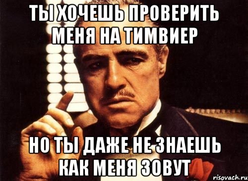 ты хочешь проверить меня на тимвиер но ты даже не знаешь как меня зовут, Мем крестный отец