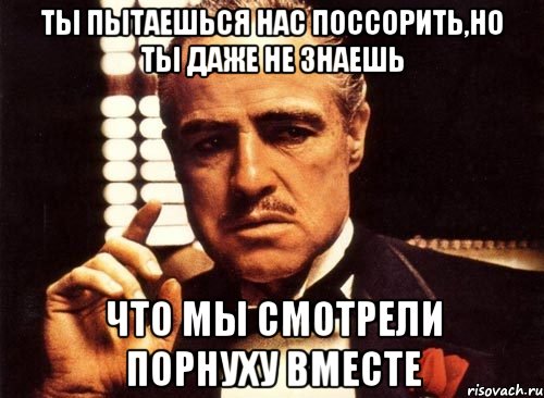 ты пытаешься нас поссорить,но ты даже не знаешь что мы смотрели порнуху вместе, Мем крестный отец