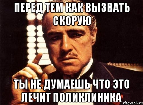 перед тем как вызвать скорую ты не думаешь что это лечит поликлиника, Мем крестный отец