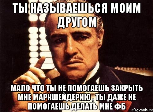 ты называешься моим другом мало что ты не помогаешь закрыть мне маркшейдерию , ты даже не помогаешь делать мне фб, Мем крестный отец