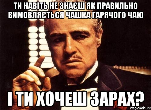 ти навіть не знаєш як правильно вимовляється чашка гарячого чаю і ти хочеш зарах?, Мем крестный отец