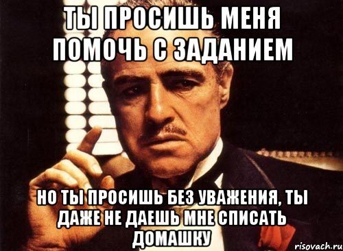 ты просишь меня помочь с заданием но ты просишь без уважения, ты даже не даешь мне списать домашку, Мем крестный отец