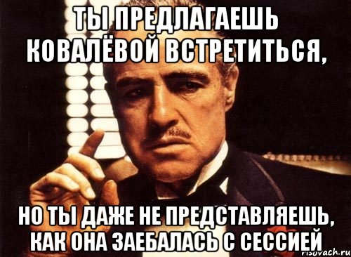 ты предлагаешь ковалёвой встретиться, но ты даже не представляешь, как она заебалась с сессией, Мем крестный отец