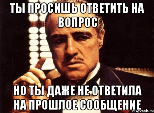 ты просишь ответить на вопрос но ты даже не ответила на прошлое сообщение, Мем крестный отец