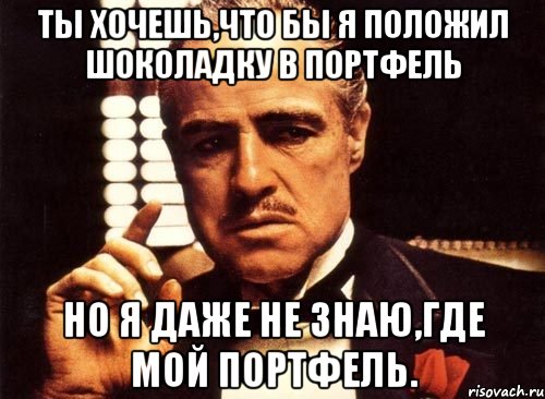 ты хочешь,что бы я положил шоколадку в портфель но я даже не знаю,где мой портфель., Мем крестный отец