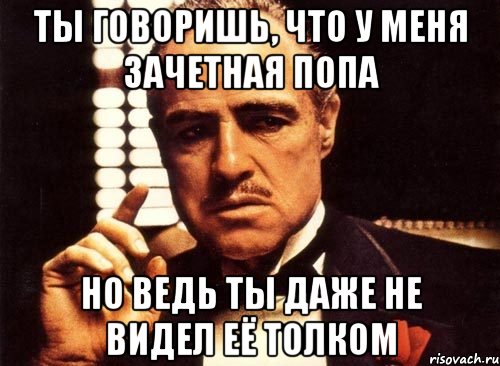 ты говоришь, что у меня зачетная попа но ведь ты даже не видел её толком, Мем крестный отец