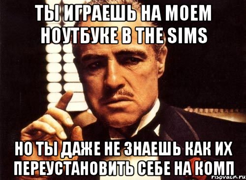 ты играешь на моем ноутбуке в the sims но ты даже не знаешь как их переустановить себе на комп, Мем крестный отец