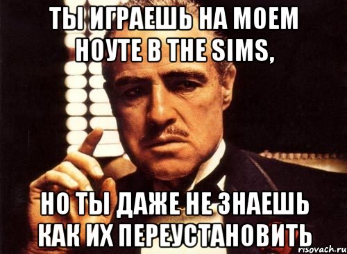 ты играешь на моем ноуте в the sims, но ты даже не знаешь как их переустановить, Мем крестный отец