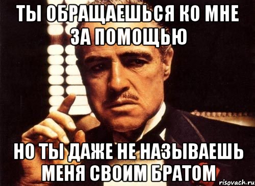 ты обращаешься ко мне за помощью но ты даже не называешь меня своим братом, Мем крестный отец