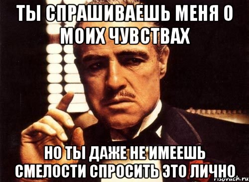 ты спрашиваешь меня о моих чувствах но ты даже не имеешь смелости спросить это лично, Мем крестный отец