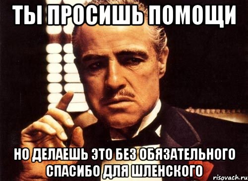 ты просишь помощи но делаешь это без обязательного спасибо для шленского, Мем крестный отец