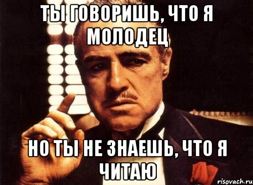 ты говоришь, что я молодец но ты не знаешь, что я читаю, Мем крестный отец