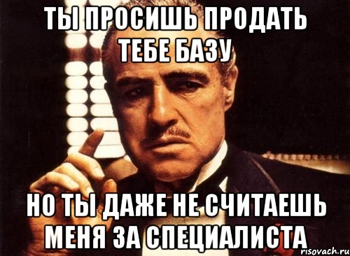 ты просишь продать тебе базу но ты даже не считаешь меня за специалиста, Мем крестный отец