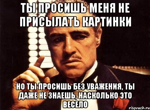 ты просишь меня не присылать картинки но ты просишь без уважения, ты даже не знаешь, насколько это весело, Мем крестный отец