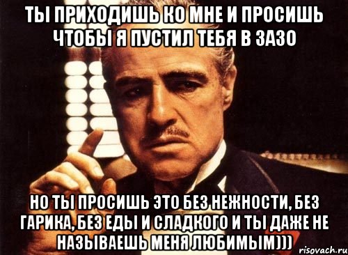 ты приходишь ко мне и просишь чтобы я пустил тебя в зазо но ты просишь это без нежности, без гарика, без еды и сладкого и ты даже не называешь меня любимым))), Мем крестный отец