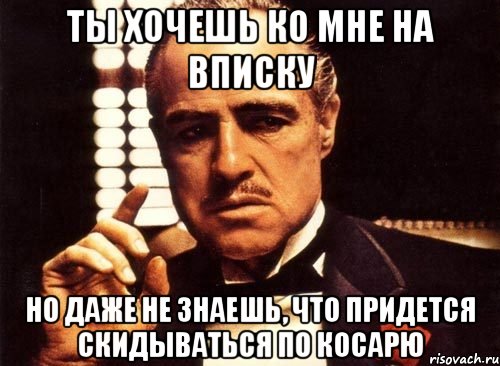 ты хочешь ко мне на вписку но даже не знаешь, что придется скидываться по косарю, Мем крестный отец