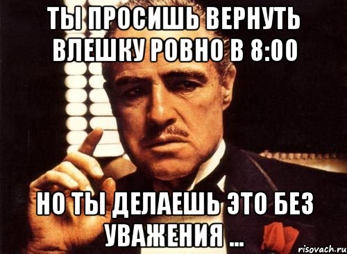 ты просишь вернуть влешку ровно в 8:00 но ты делаешь это без уважения ..., Мем крестный отец