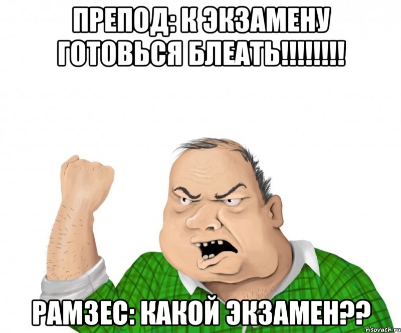 препод: к экзамену готовься блеать!!! рамзес: какой экзамен??, Мем мужик