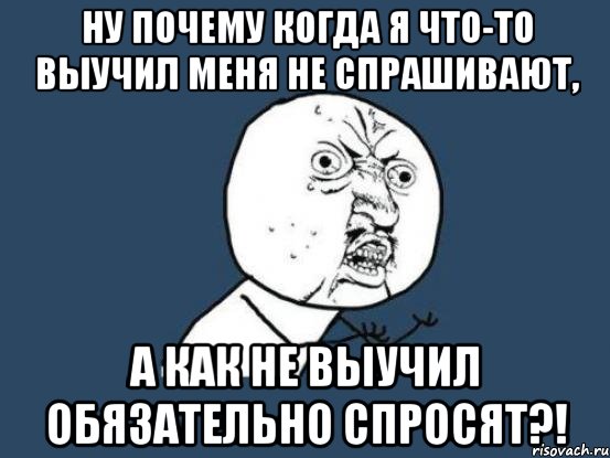 ну почему когда я что-то выучил меня не спрашивают, а как не выучил обязательно спросят?!, Мем Ну почему