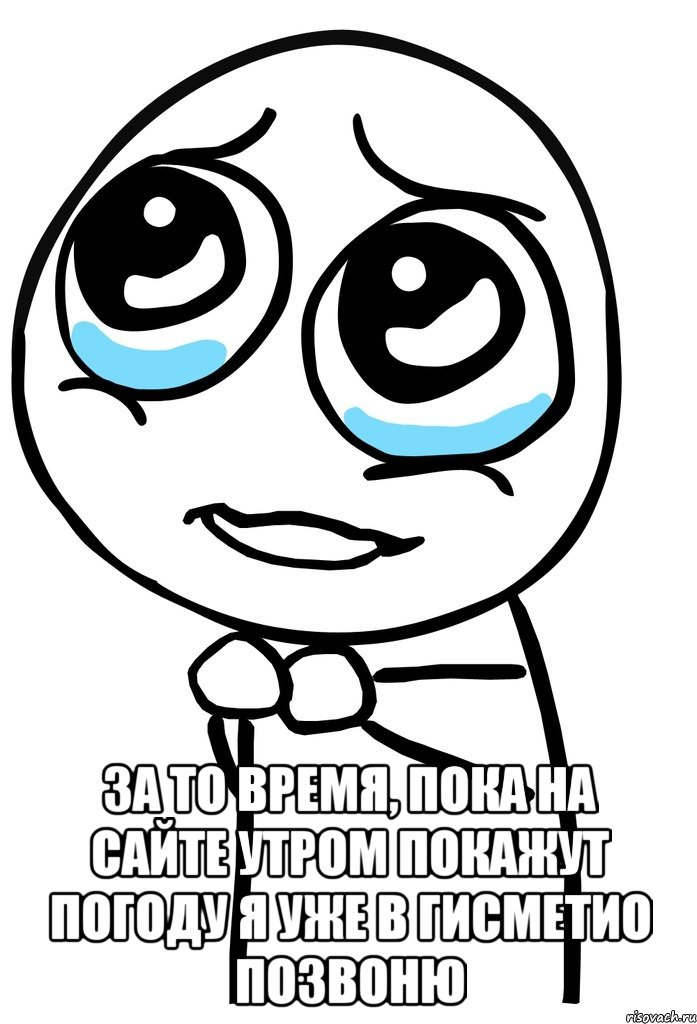  за то время, пока на сайте утром покажут погоду я уже в гисметио позвоню, Мем  ну пожалуйста (please)