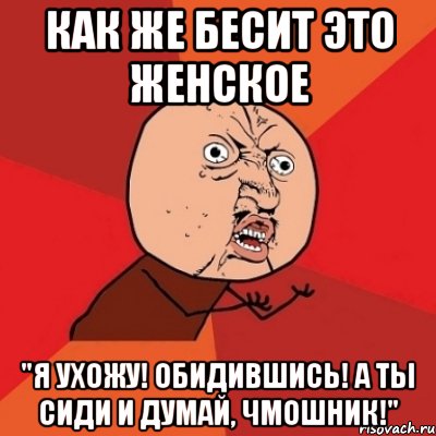 как же бесит это женское "я ухожу! обидившись! а ты сиди и думай, чмошник!", Мем Почему