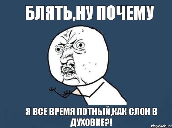 БЛЯТЬ,НУ ПОЧЕМУ Я ВСЕ ВРЕМЯ ПОТНЫЙ,КАК СЛОН В ДУХОВКЕ?!, Мем  почему мем