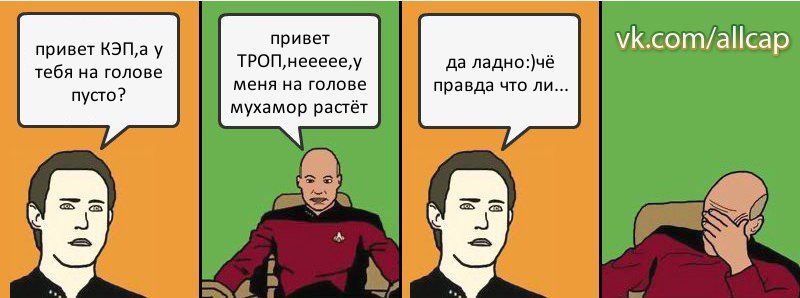 привет КЭП,а у тебя на голове пусто? привет ТРОП,неееее,у меня на голове мухамор растёт да ладно:)чё правда что ли..., Комикс с Кепом