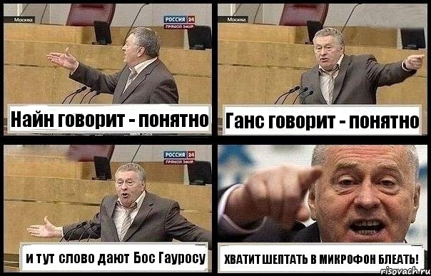 Найн говорит - понятно Ганс говорит - понятно и тут слово дают Бос Гауросу ХВАТИТ ШЕПТАТЬ В МИКРОФОН БЛЕАТЬ!, Комикс с Жириновским