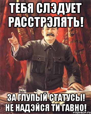 тебя слэдует расстрэлять! за глупый статусы! не надэйся ти гавно!, Мем  сталин цветной