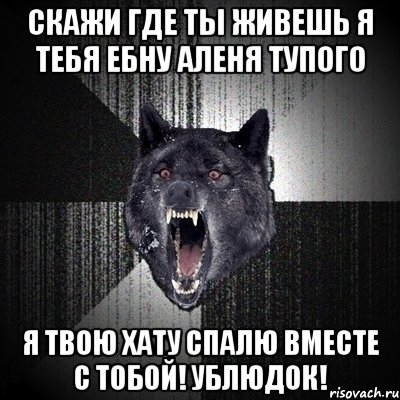 скажи где ты живешь я тебя ебну аленя тупого я твою хату спалю вместе с тобой! ублюдок!, Мем Сумасшедший волк