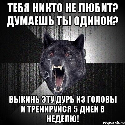 тебя никто не любит? думаешь ты одинок? выкинь эту дурь из головы и тренируйся 5 дней в неделю!, Мем Сумасшедший волк