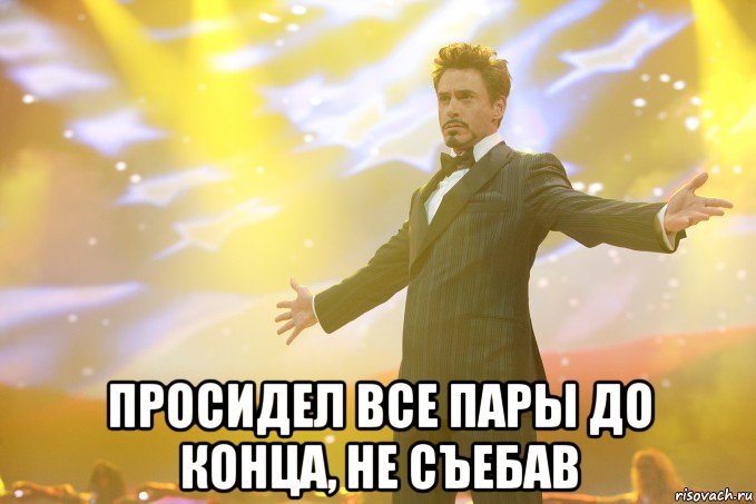  просидел все пары до конца, не съебав, Мем Тони Старк (Роберт Дауни младший)