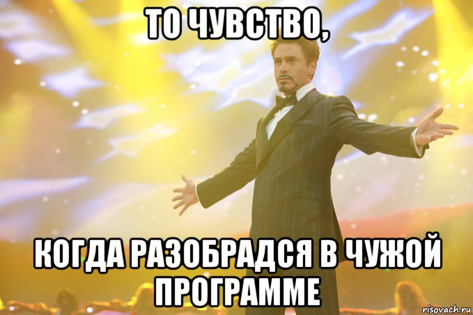 то чувство, когда разобрадся в чужой программе, Мем Тони Старк (Роберт Дауни младший)